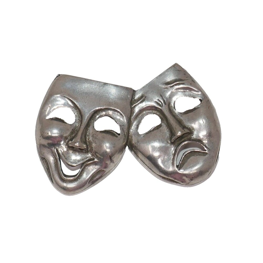 1988 Seagull Pewter Happy Sad Mask Tragedy Carnival Mardi Gras Brooch Pin